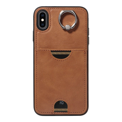 iPhone XS Max Calf Texture Phone Case with Card Slot & Ring Holder - Durable & Stylish Protection