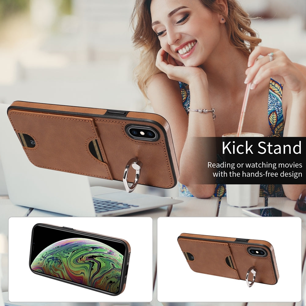 iPhone XS Max Calf Texture Phone Case with Card Slot & Ring Holder - Durable & Stylish Protection