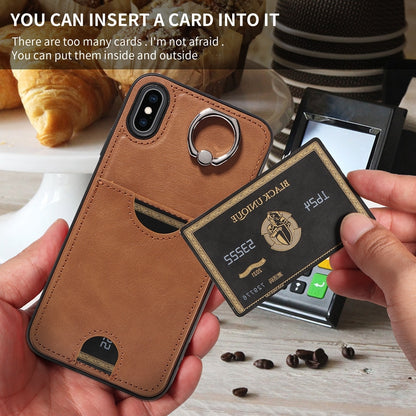 iPhone XS Max Calf Texture Phone Case with Card Slot & Ring Holder - Durable & Stylish Protection