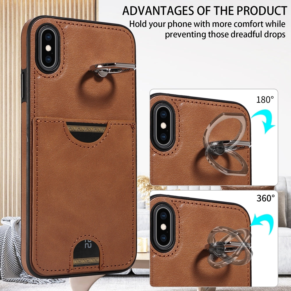 iPhone XS Max Calf Texture Phone Case with Card Slot & Ring Holder - Durable & Stylish Protection
