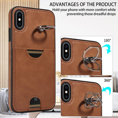 iPhone XS Max Calf Texture Phone Case with Card Slot & Ring Holder - Durable & Stylish Protection