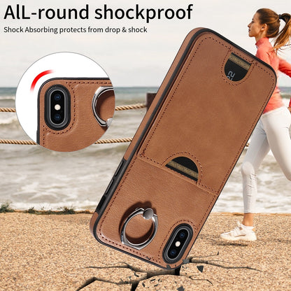 iPhone XS Max Calf Texture Phone Case with Card Slot & Ring Holder - Durable & Stylish Protection