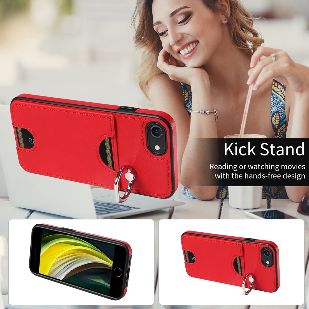 iPhone 7/8 Calf Texture Phone Case with Card Slot & Ring Holder - Durable & Stylish Protection