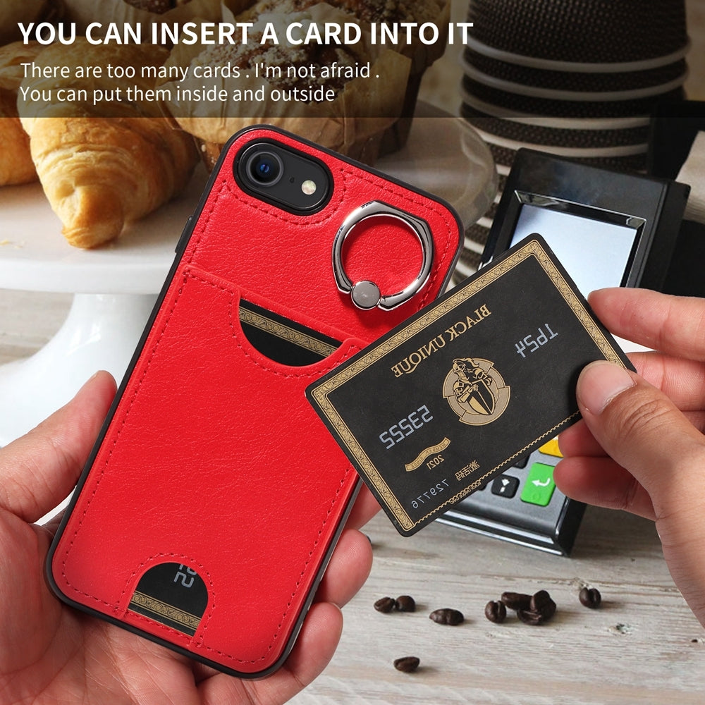 iPhone 7/8 Calf Texture Phone Case with Card Slot & Ring Holder - Durable & Stylish Protection