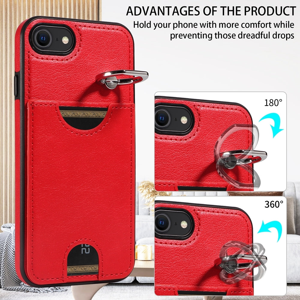 iPhone 7/8 Calf Texture Phone Case with Card Slot & Ring Holder - Durable & Stylish Protection