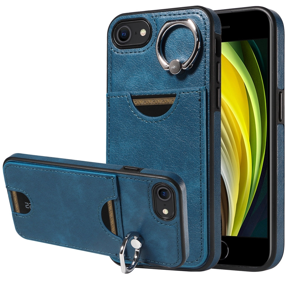 iPhone 7/8 Calf Texture Phone Case with Card Slot & Ring Holder - Durable & Stylish Protection