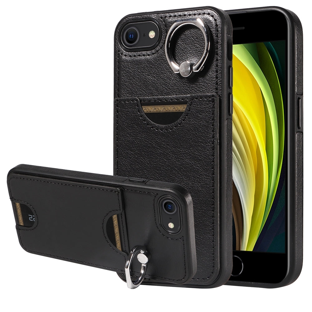 iPhone 7/8 Calf Texture Phone Case with Card Slot & Ring Holder - Durable & Stylish Protection