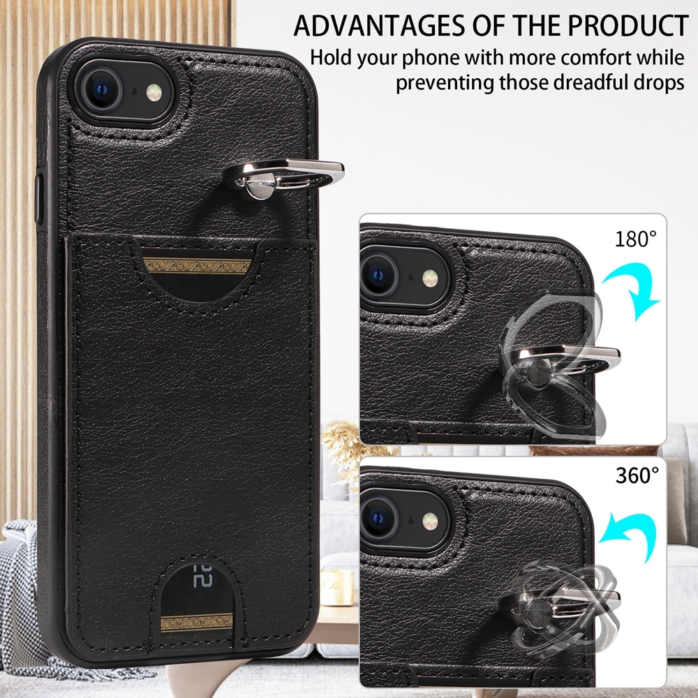 iPhone 7/8 Calf Texture Phone Case with Card Slot & Ring Holder - Durable & Stylish Protection