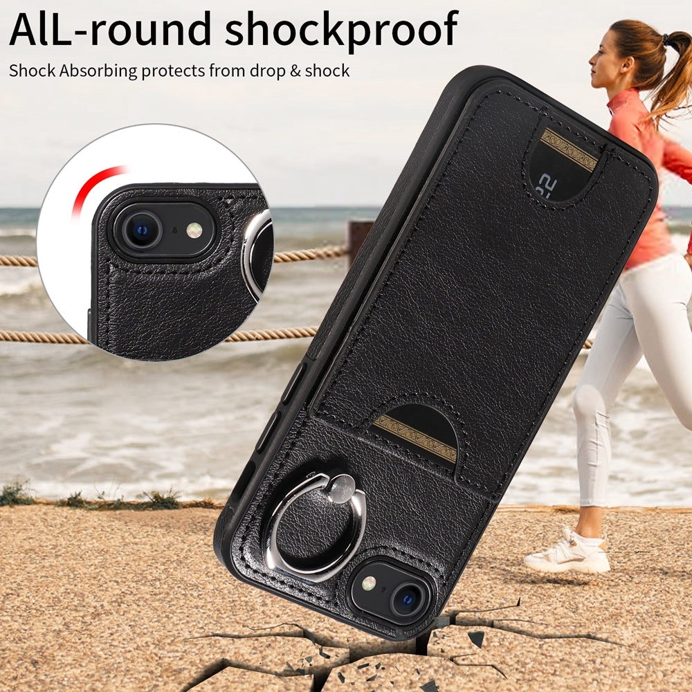 iPhone 7/8 Calf Texture Phone Case with Card Slot & Ring Holder - Durable & Stylish Protection