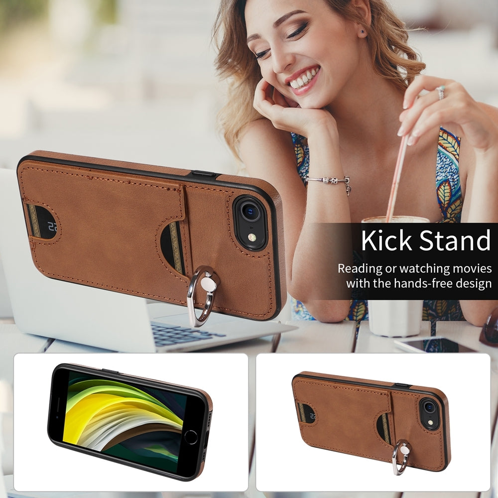iPhone 7/8 Calf Texture Phone Case with Card Slot & Ring Holder - Durable & Stylish Protection