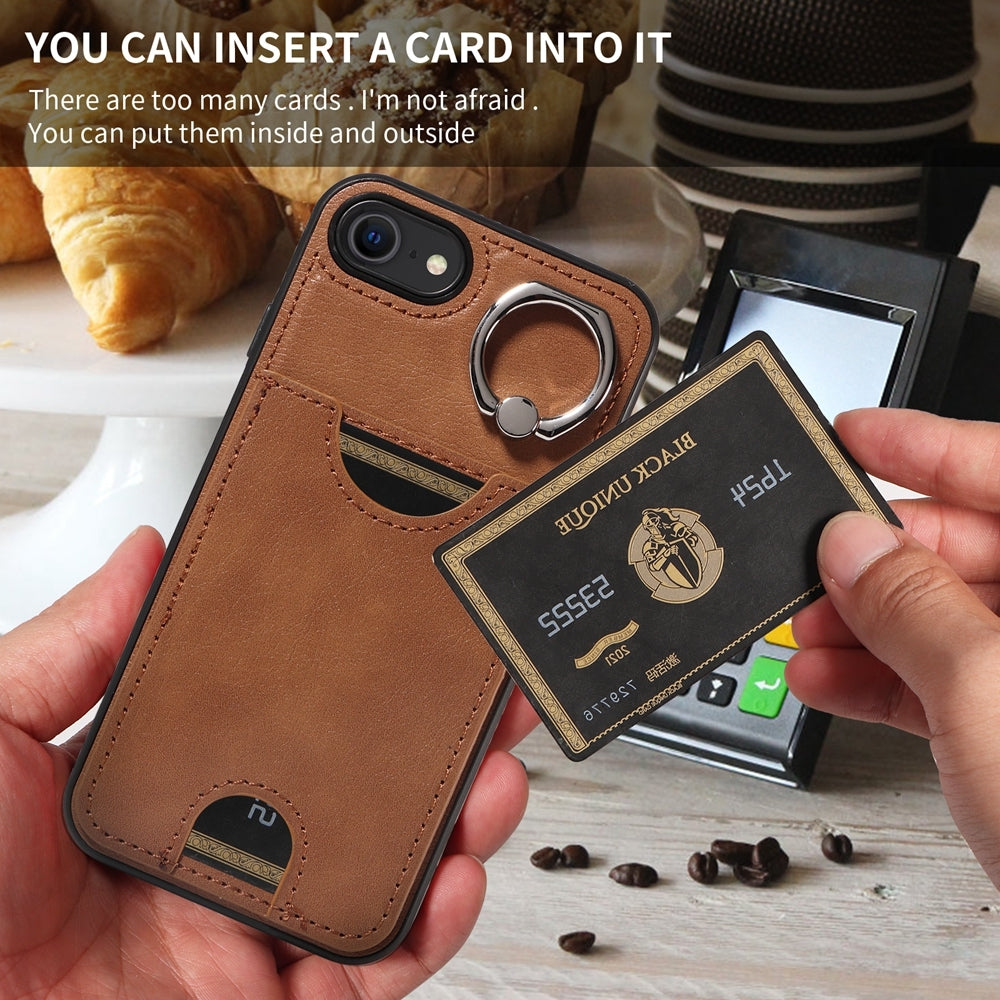 iPhone 7/8 Calf Texture Phone Case with Card Slot & Ring Holder - Durable & Stylish Protection