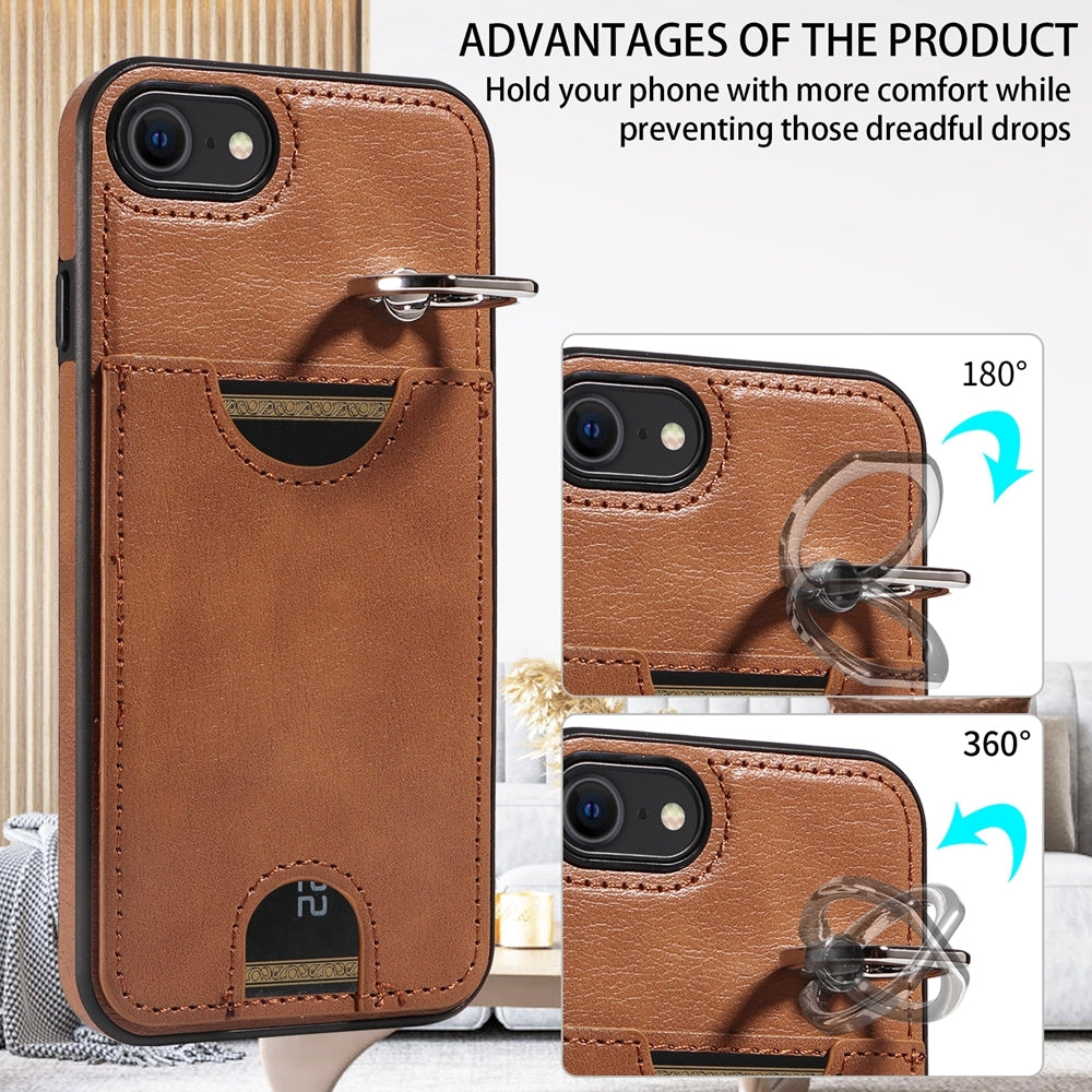iPhone 7/8 Calf Texture Phone Case with Card Slot & Ring Holder - Durable & Stylish Protection