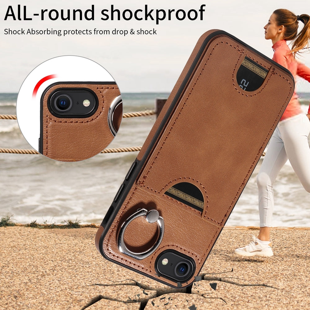 iPhone 7/8 Calf Texture Phone Case with Card Slot & Ring Holder - Durable & Stylish Protection