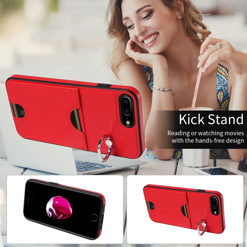 iPhone 7 Plus/8 Plus Calf Texture Phone Case with Card Slot & Ring Holder - Durable & Stylish Protection