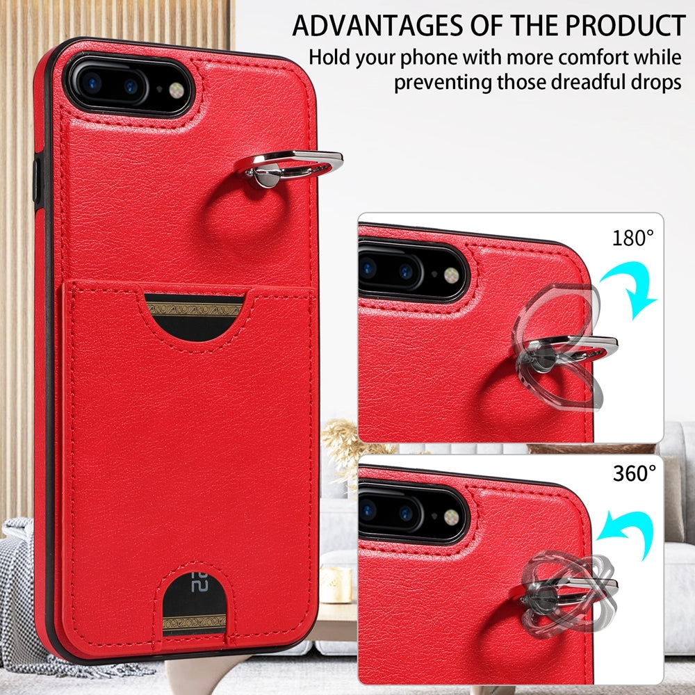iPhone 7 Plus/8 Plus Calf Texture Phone Case with Card Slot & Ring Holder - Durable & Stylish Protection