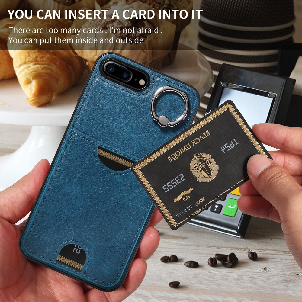 iPhone 7 Plus/8 Plus Calf Texture Phone Case with Card Slot & Ring Holder - Durable & Stylish Protection