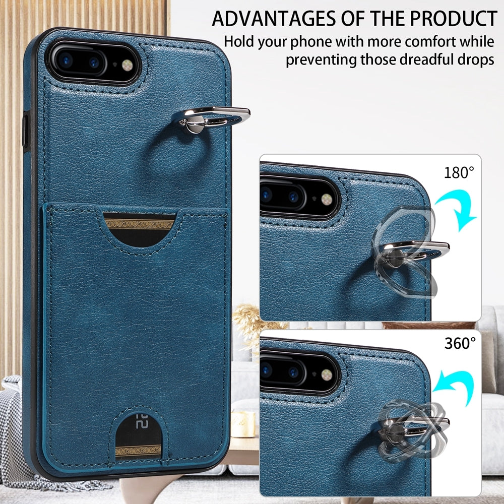 iPhone 7 Plus/8 Plus Calf Texture Phone Case with Card Slot & Ring Holder - Durable & Stylish Protection