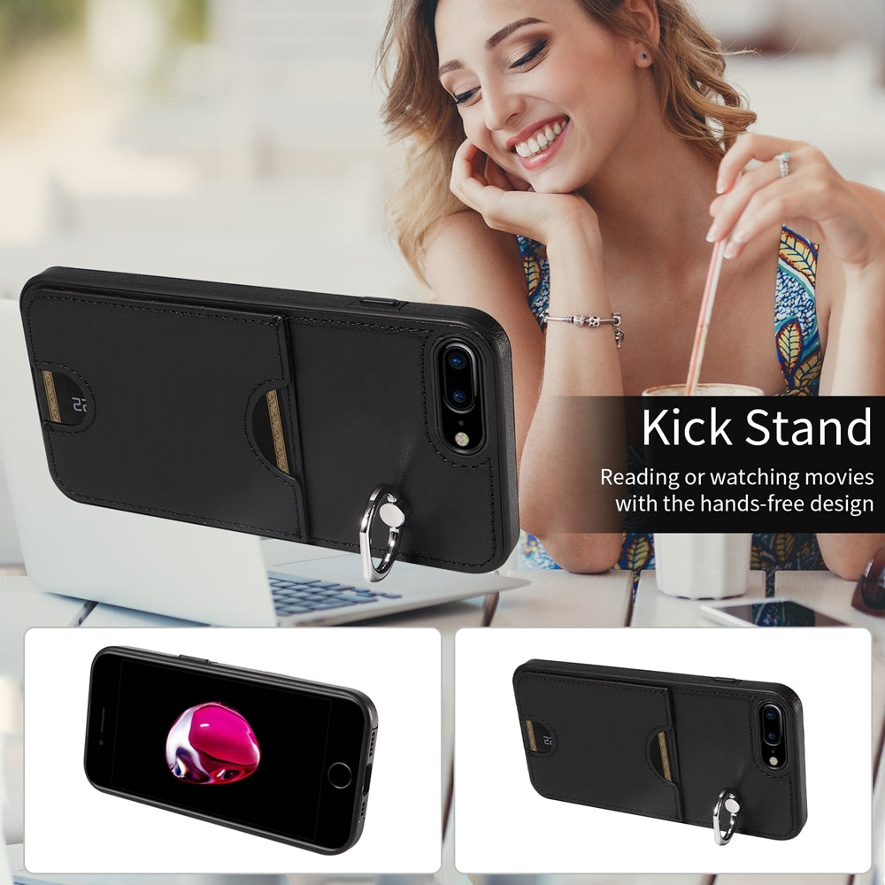 iPhone 7 Plus/8 Plus Calf Texture Phone Case with Card Slot & Ring Holder - Durable & Stylish Protection