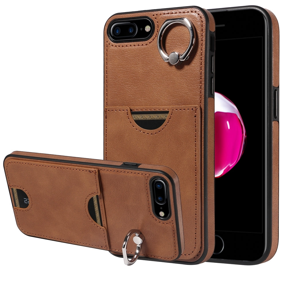 iPhone 7 Plus/8 Plus Calf Texture Phone Case with Card Slot & Ring Holder - Durable & Stylish Protection