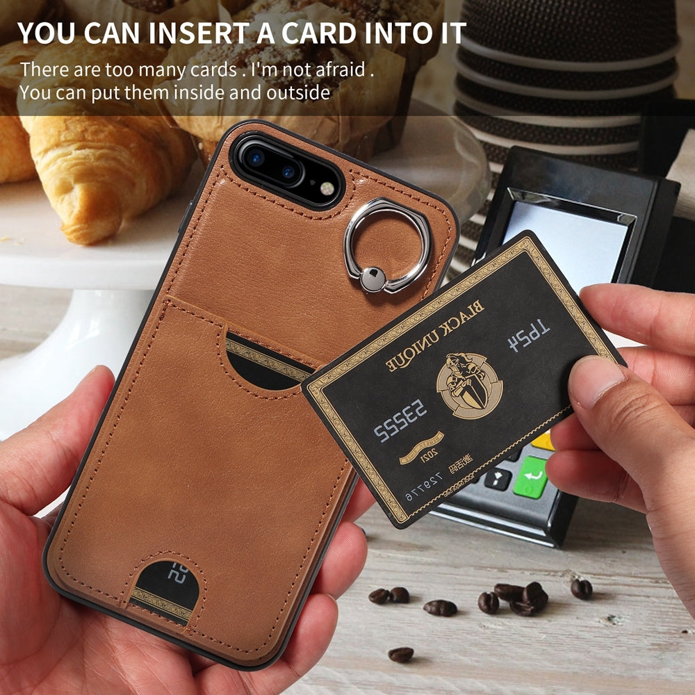 iPhone 7 Plus/8 Plus Calf Texture Phone Case with Card Slot & Ring Holder - Durable & Stylish Protection