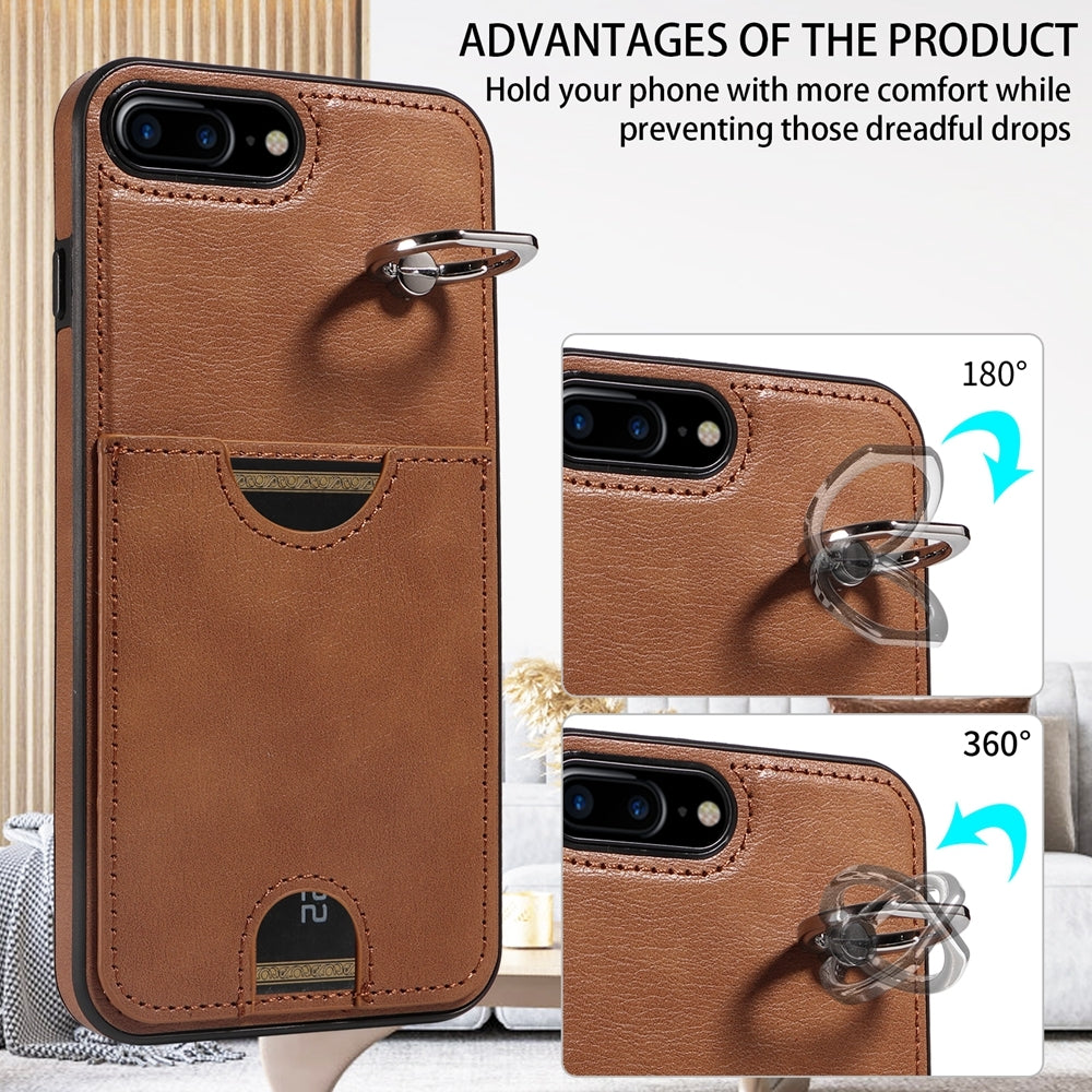 iPhone 7 Plus/8 Plus Calf Texture Phone Case with Card Slot & Ring Holder - Durable & Stylish Protection