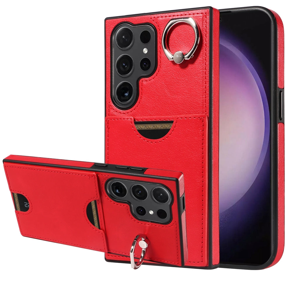 Samsung Galaxy S24 Ultra 5G Calf Texture Phone Case with Card Slot & Ring Holder - Durable & Stylish Protection