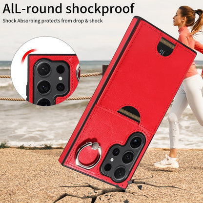 Samsung Galaxy S24 Ultra 5G Calf Texture Phone Case with Card Slot & Ring Holder - Durable & Stylish Protection