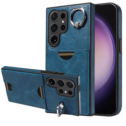Samsung Galaxy S24 Ultra 5G Calf Texture Phone Case with Card Slot & Ring Holder - Durable & Stylish Protection