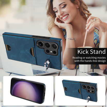Samsung Galaxy S24 Ultra 5G Calf Texture Phone Case with Card Slot & Ring Holder - Durable & Stylish Protection