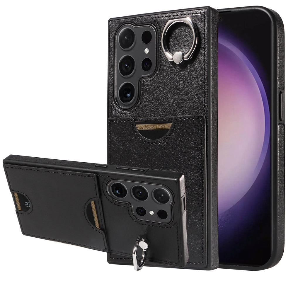 Samsung Galaxy S24 Ultra 5G Calf Texture Phone Case with Card Slot & Ring Holder - Durable & Stylish Protection