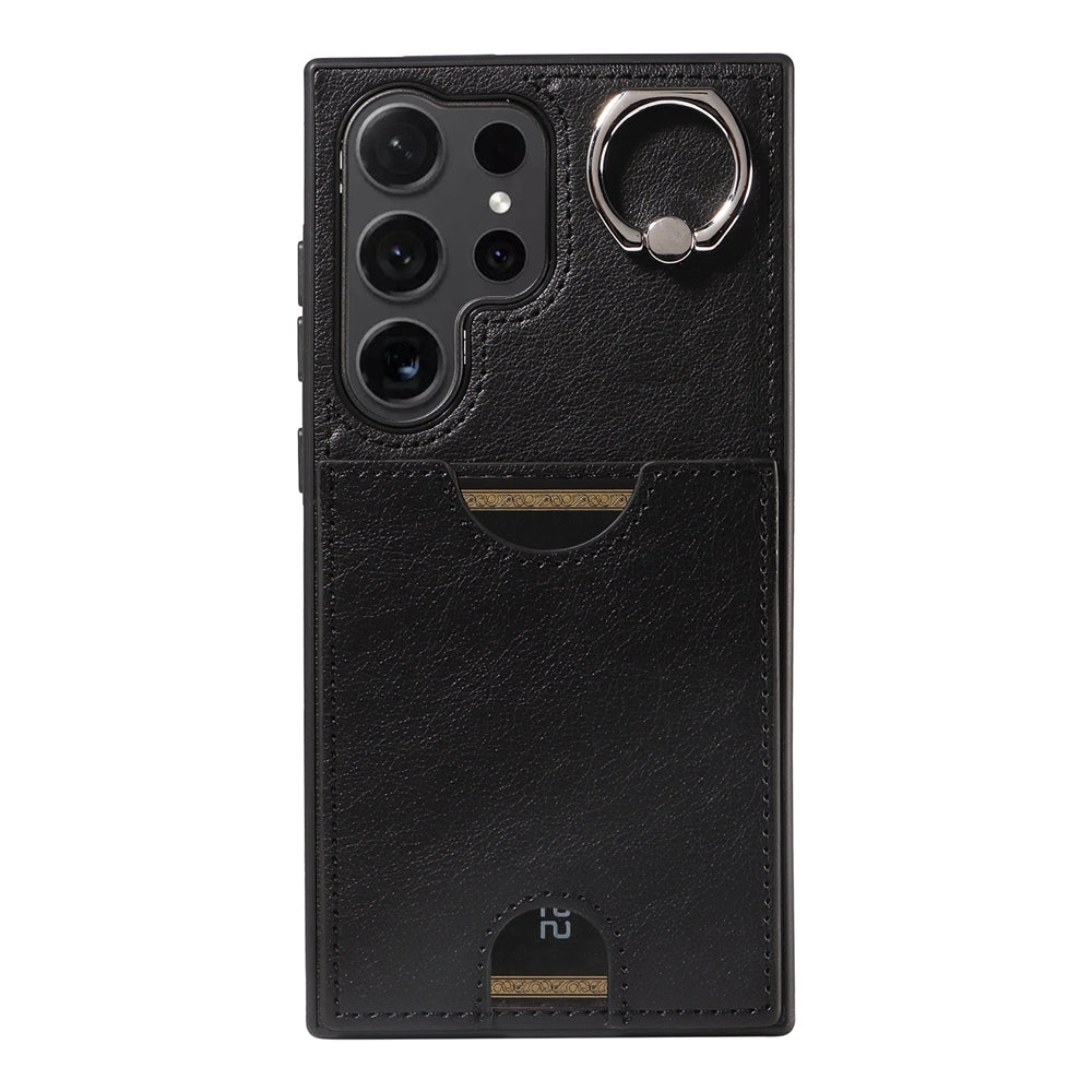 Samsung Galaxy S24 Ultra 5G Calf Texture Phone Case with Card Slot & Ring Holder - Durable & Stylish Protection