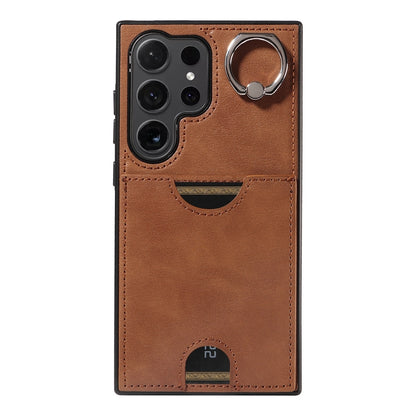 Samsung Galaxy S24 Ultra 5G Calf Texture Phone Case with Card Slot & Ring Holder - Durable & Stylish Protection