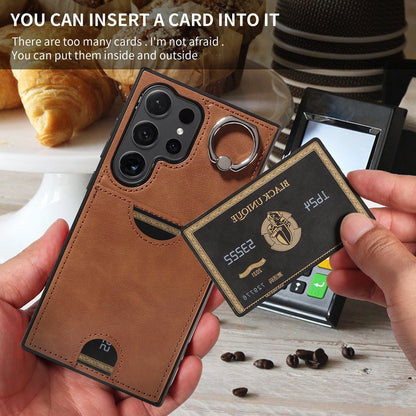 Samsung Galaxy S24 Ultra 5G Calf Texture Phone Case with Card Slot & Ring Holder - Durable & Stylish Protection