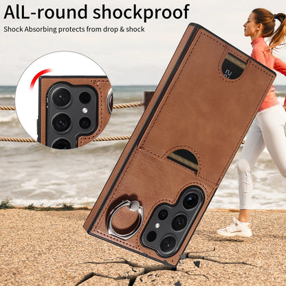 Samsung Galaxy S24 Ultra 5G Calf Texture Phone Case with Card Slot & Ring Holder - Durable & Stylish Protection