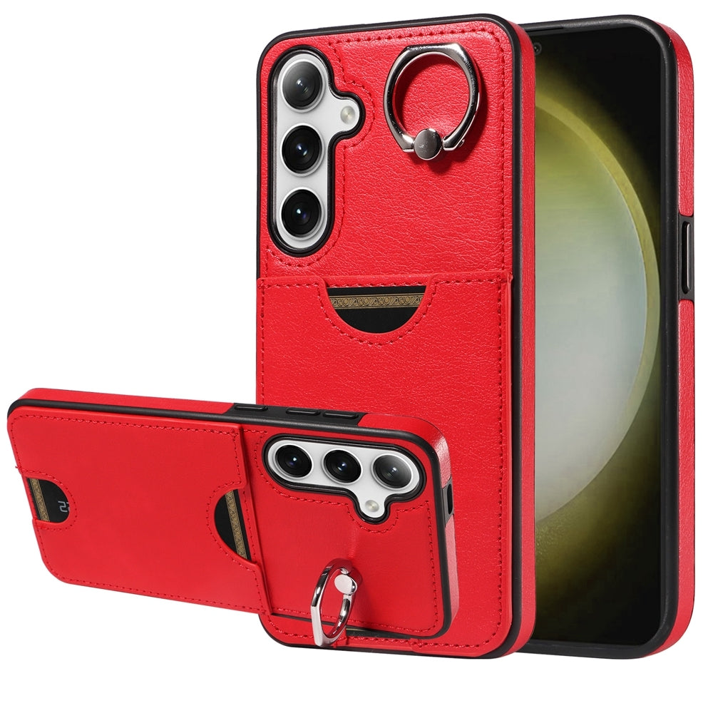 Samsung Galaxy S24+ 5G Calf Texture Phone Case with Card Slot & Ring Holder - Durable & Stylish Protection