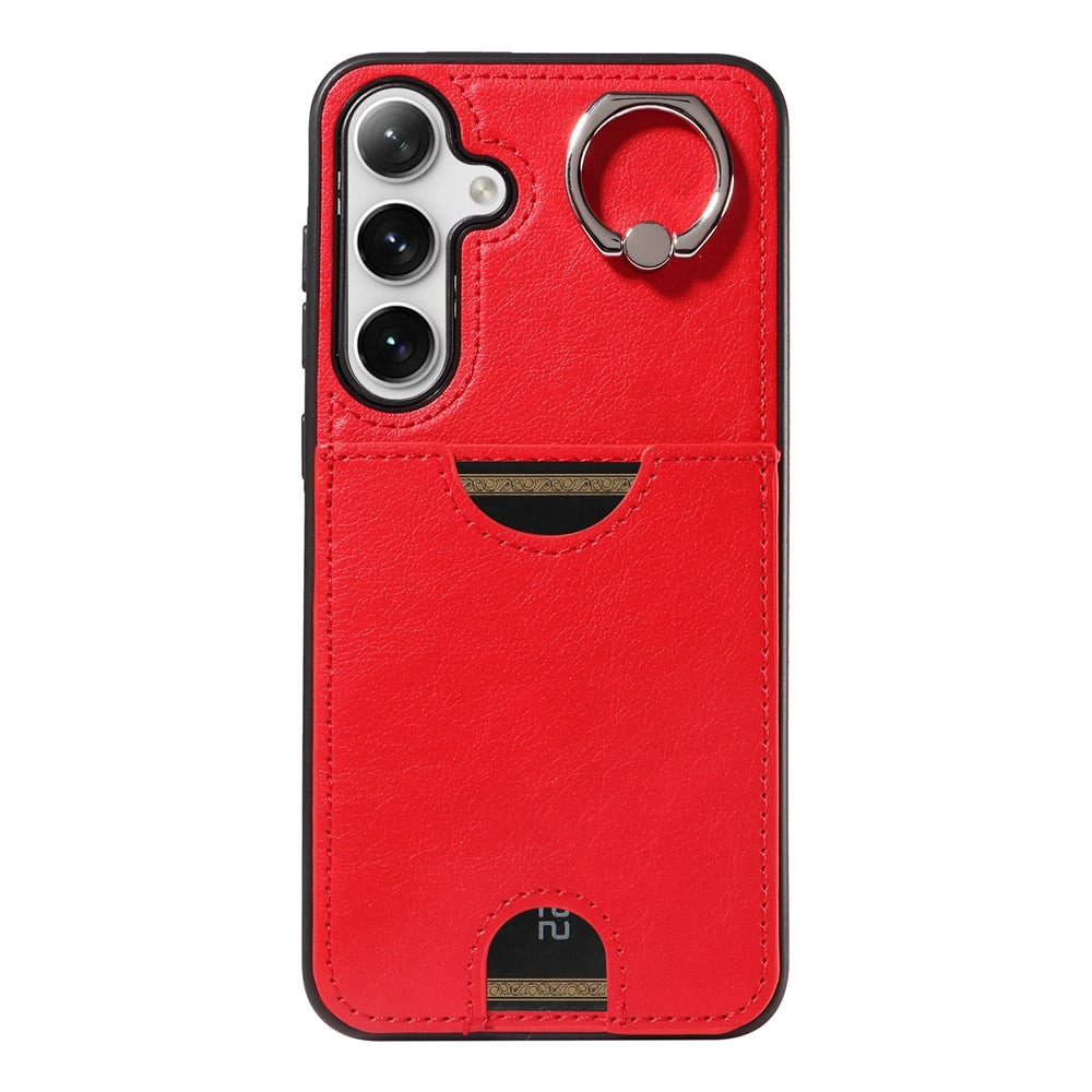 Samsung Galaxy S24+ 5G Calf Texture Phone Case with Card Slot & Ring Holder - Durable & Stylish Protection