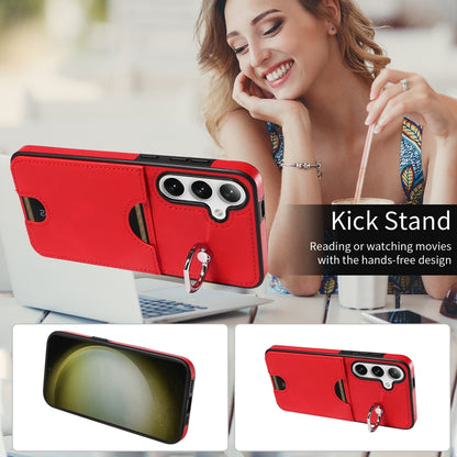 Samsung Galaxy S24+ 5G Calf Texture Phone Case with Card Slot & Ring Holder - Durable & Stylish Protection