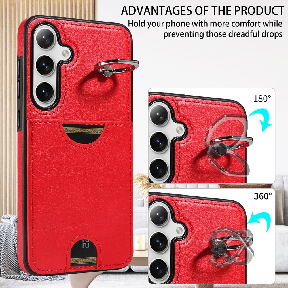 Samsung Galaxy S24+ 5G Calf Texture Phone Case with Card Slot & Ring Holder - Durable & Stylish Protection