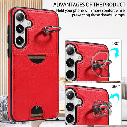 Samsung Galaxy S24+ 5G Calf Texture Phone Case with Card Slot & Ring Holder - Durable & Stylish Protection