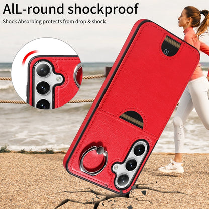 Samsung Galaxy S24+ 5G Calf Texture Phone Case with Card Slot & Ring Holder - Durable & Stylish Protection
