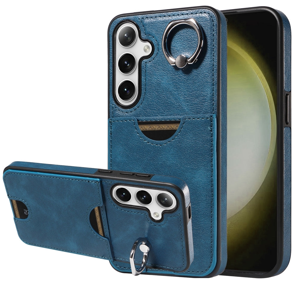 Samsung Galaxy S24+ 5G Calf Texture Phone Case with Card Slot & Ring Holder - Durable & Stylish Protection