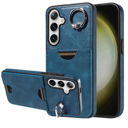 Samsung Galaxy S24+ 5G Calf Texture Phone Case with Card Slot & Ring Holder - Durable & Stylish Protection