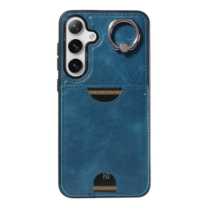 Samsung Galaxy S24+ 5G Calf Texture Phone Case with Card Slot & Ring Holder - Durable & Stylish Protection