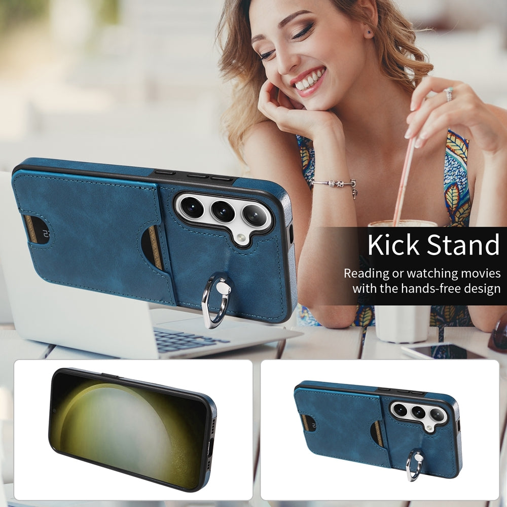 Samsung Galaxy S24+ 5G Calf Texture Phone Case with Card Slot & Ring Holder - Durable & Stylish Protection