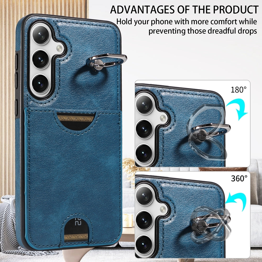 Samsung Galaxy S24+ 5G Calf Texture Phone Case with Card Slot & Ring Holder - Durable & Stylish Protection