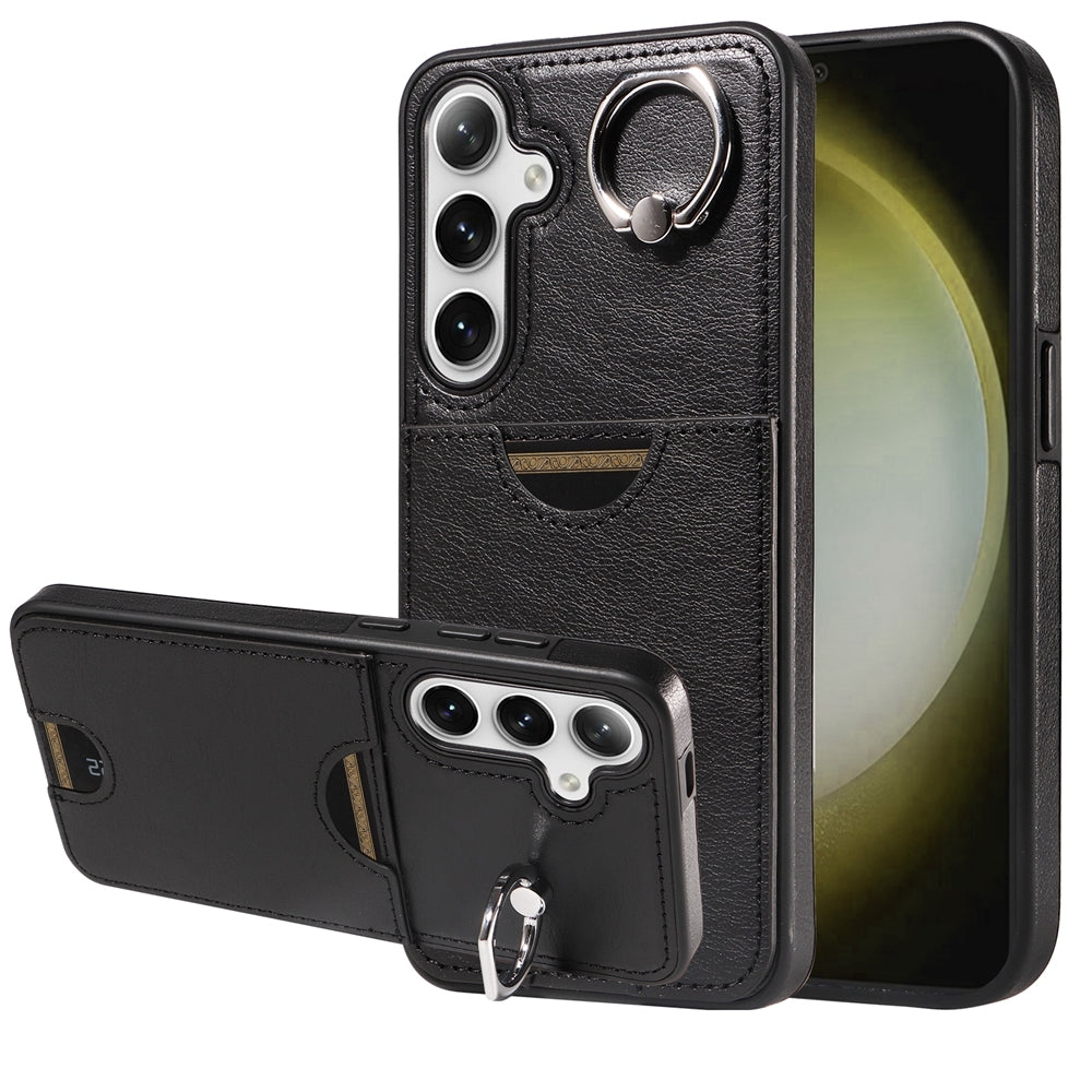 Samsung Galaxy S24+ 5G Calf Texture Phone Case with Card Slot & Ring Holder - Durable & Stylish Protection