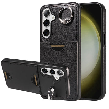Samsung Galaxy S24+ 5G Calf Texture Phone Case with Card Slot & Ring Holder - Durable & Stylish Protection