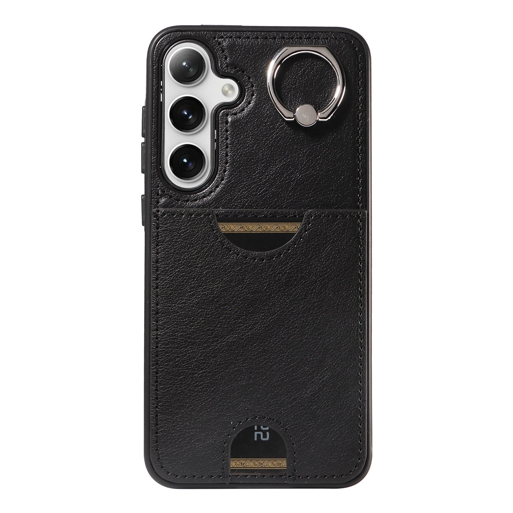 Samsung Galaxy S24+ 5G Calf Texture Phone Case with Card Slot & Ring Holder - Durable & Stylish Protection