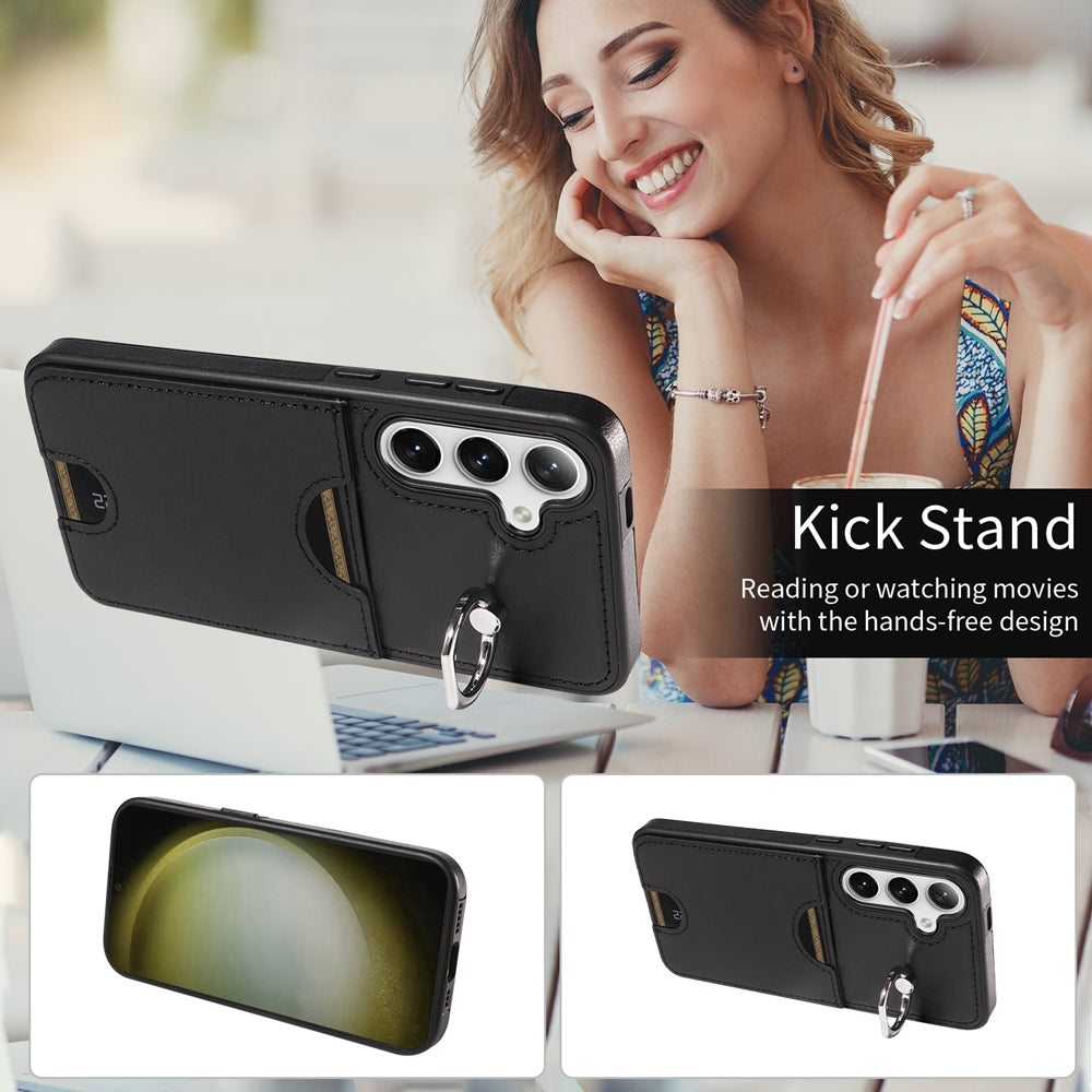 Samsung Galaxy S24+ 5G Calf Texture Phone Case with Card Slot & Ring Holder - Durable & Stylish Protection