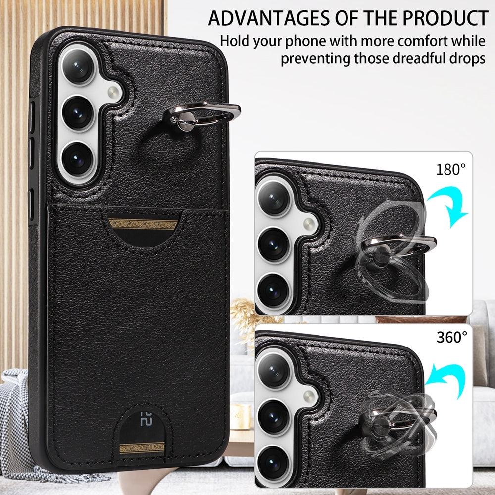 Samsung Galaxy S24+ 5G Calf Texture Phone Case with Card Slot & Ring Holder - Durable & Stylish Protection
